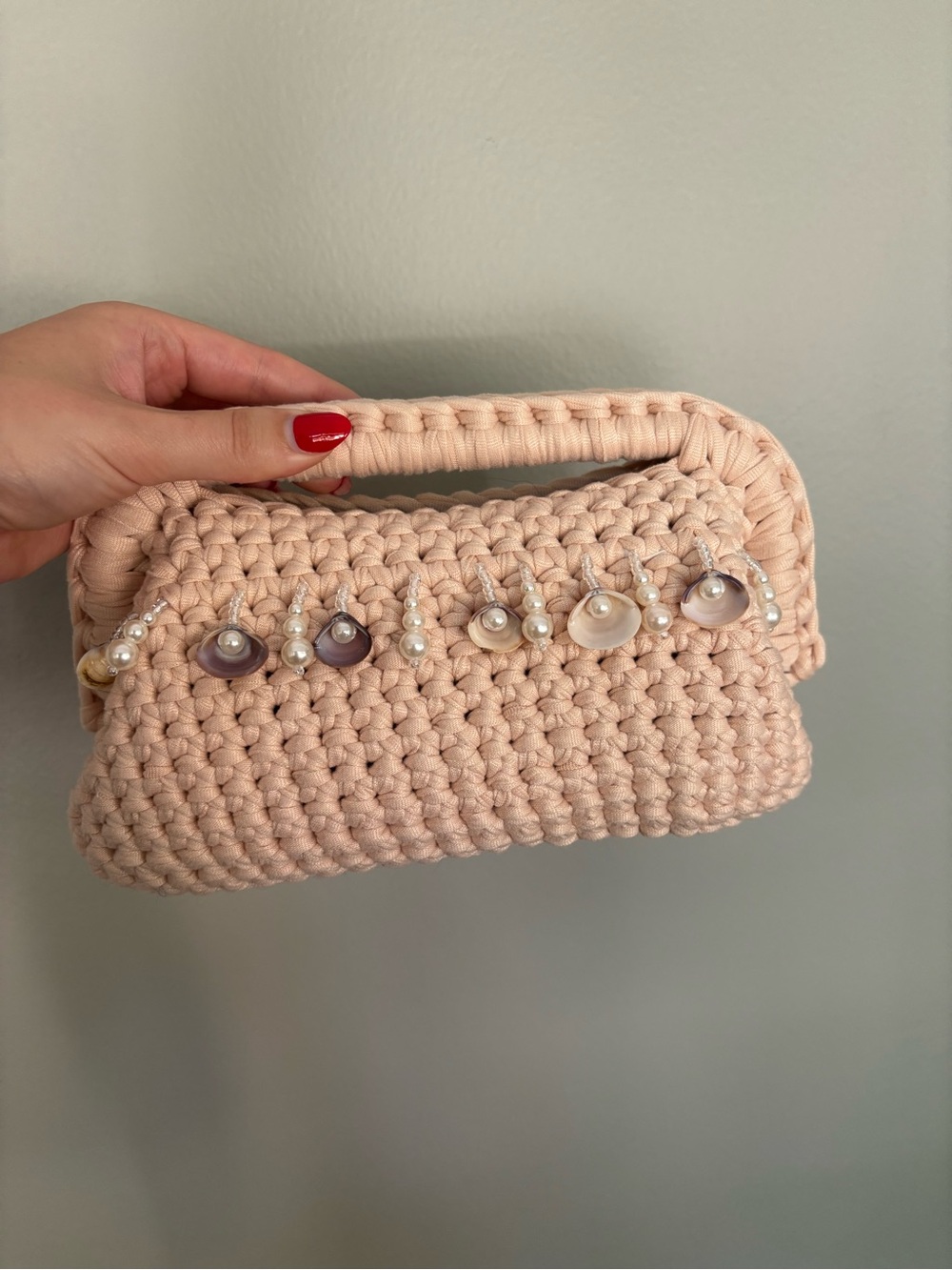 Handmade Tan Crochet Beaded Clutch